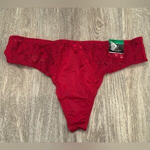 INC Red Lace Trim Thong Panty Size L
